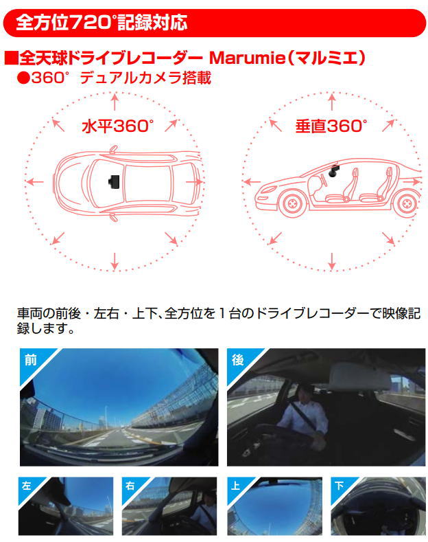 新商品　全天球ドライブレコーダー　ユピテル　marumie「Q-03」